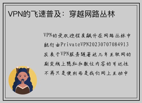 VPN的飞速普及：穿越网路丛林